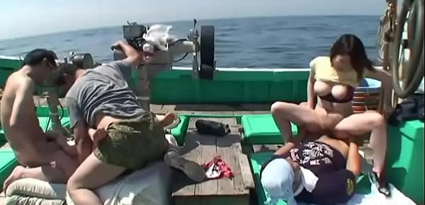  Asian sluts getting fucked on a fishing boat